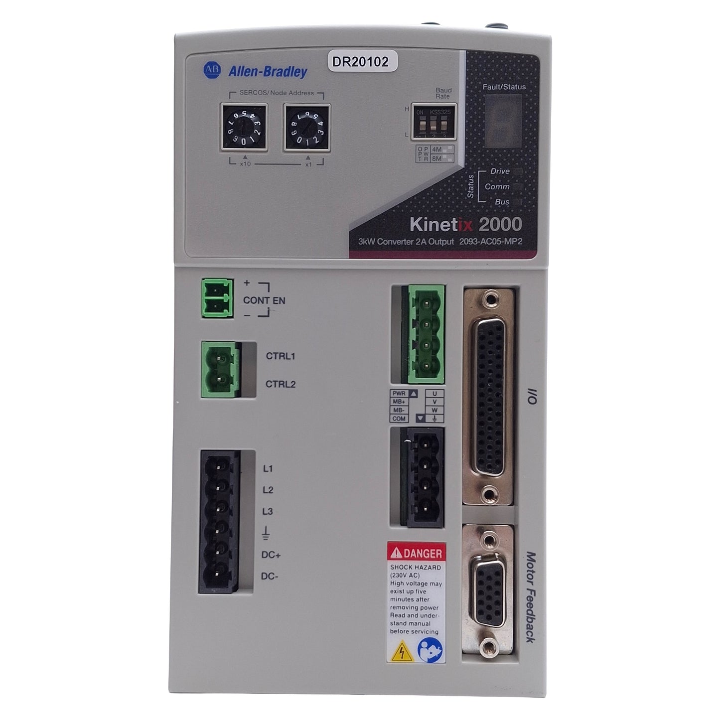 Used Allen Bradley 2093-AC05-MP2 KINETIX 2000 Servo Drive & PSU 3kW 3A, 1/3PH 230VAC