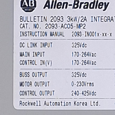 Used Allen Bradley 2093-AC05-MP2 KINETIX 2000 Servo Drive & PSU 3kW 3A, 1/3PH 230VAC