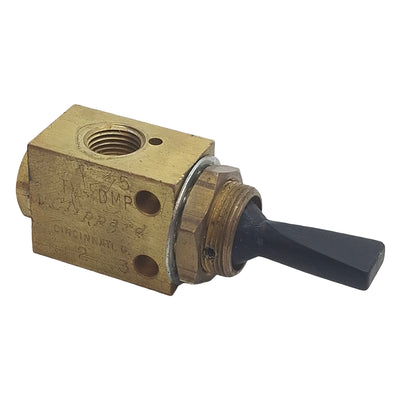 Used Clippard TV-4DMP Brass Toggle Valve, 4-Way 3-Port, 1/8in NPT, 150psi, 125l/min
