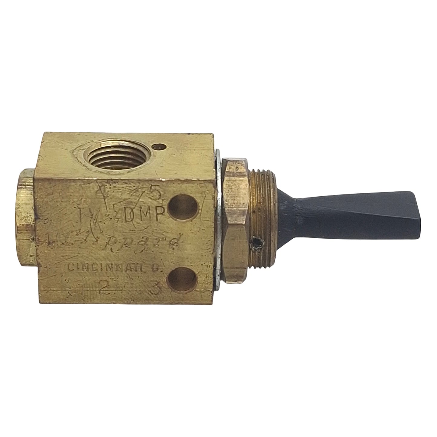 Used Clippard TV-4DMP Brass Toggle Valve, 4-Way 3-Port, 1/8in NPT, 150psi, 125l/min