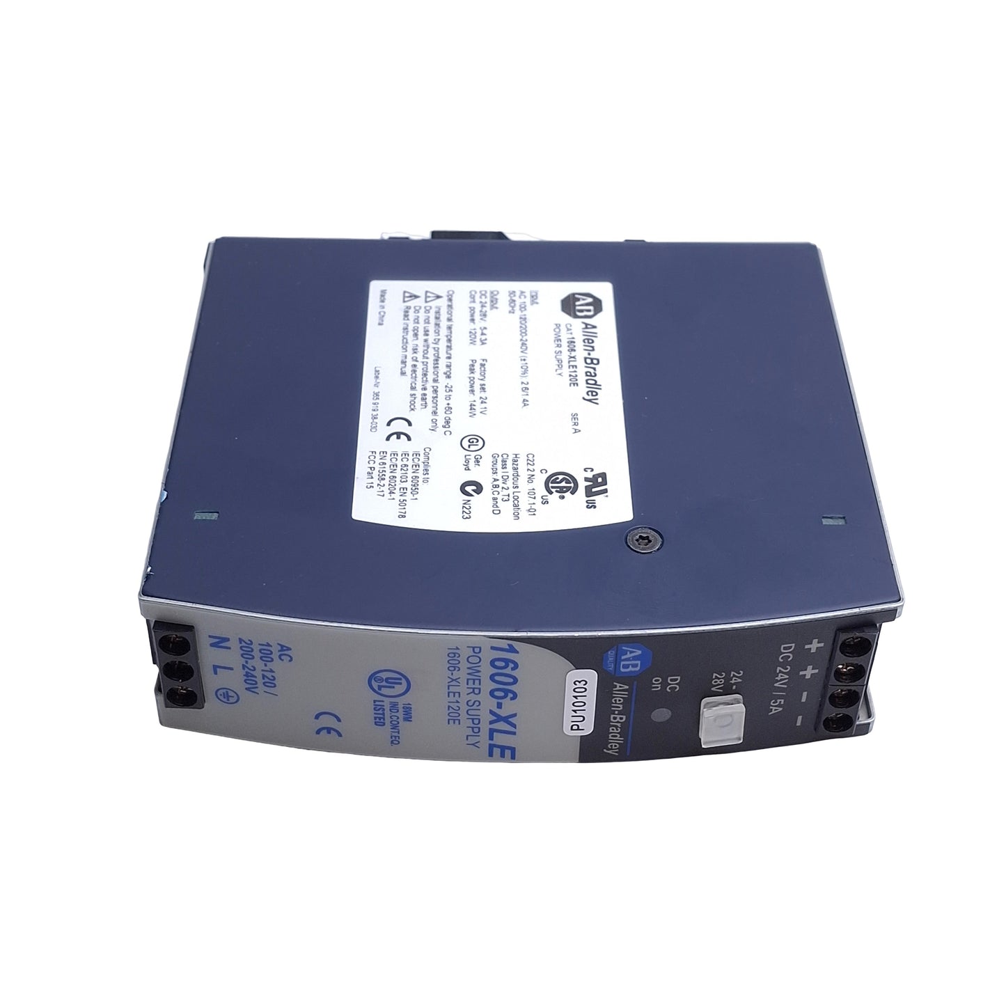 Used Allen Bradley 1606-XLE120E Power Supply, 120/240VAC Input, 24-28VDC 120W Output