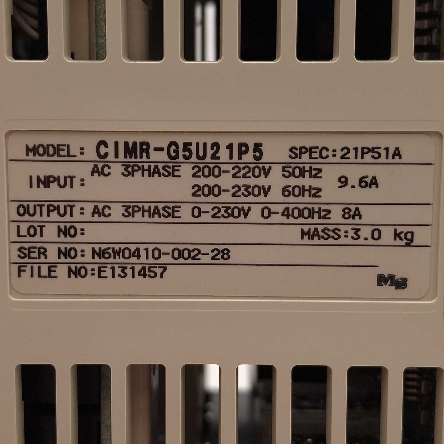 Used IDM Controls CIMR-G5U21P5 G5 Series AC Vector Drive, 1.5kW, 3Ø 0-230VAC, 0-400Hz