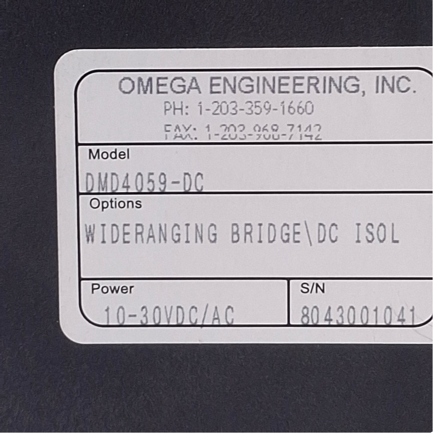 Used Omega Engineering DMD4059-DC Bridge/Strain Gauge Signal Conditioner 10-30VDC