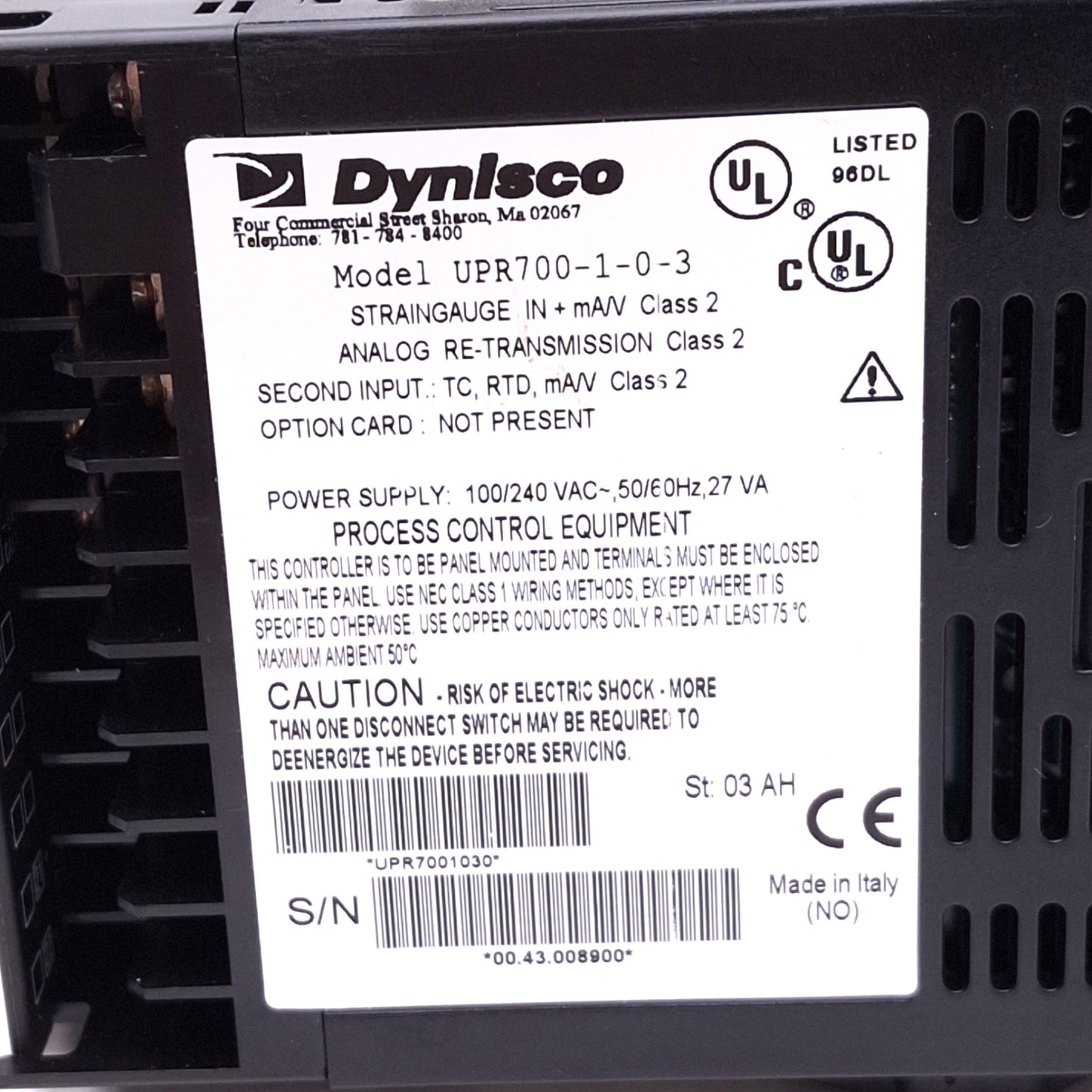 Used Dynisco UPR700-1-0-3 Universal Pressure Controller, 5-Digit, 1/4 DIN, 100/240VAC