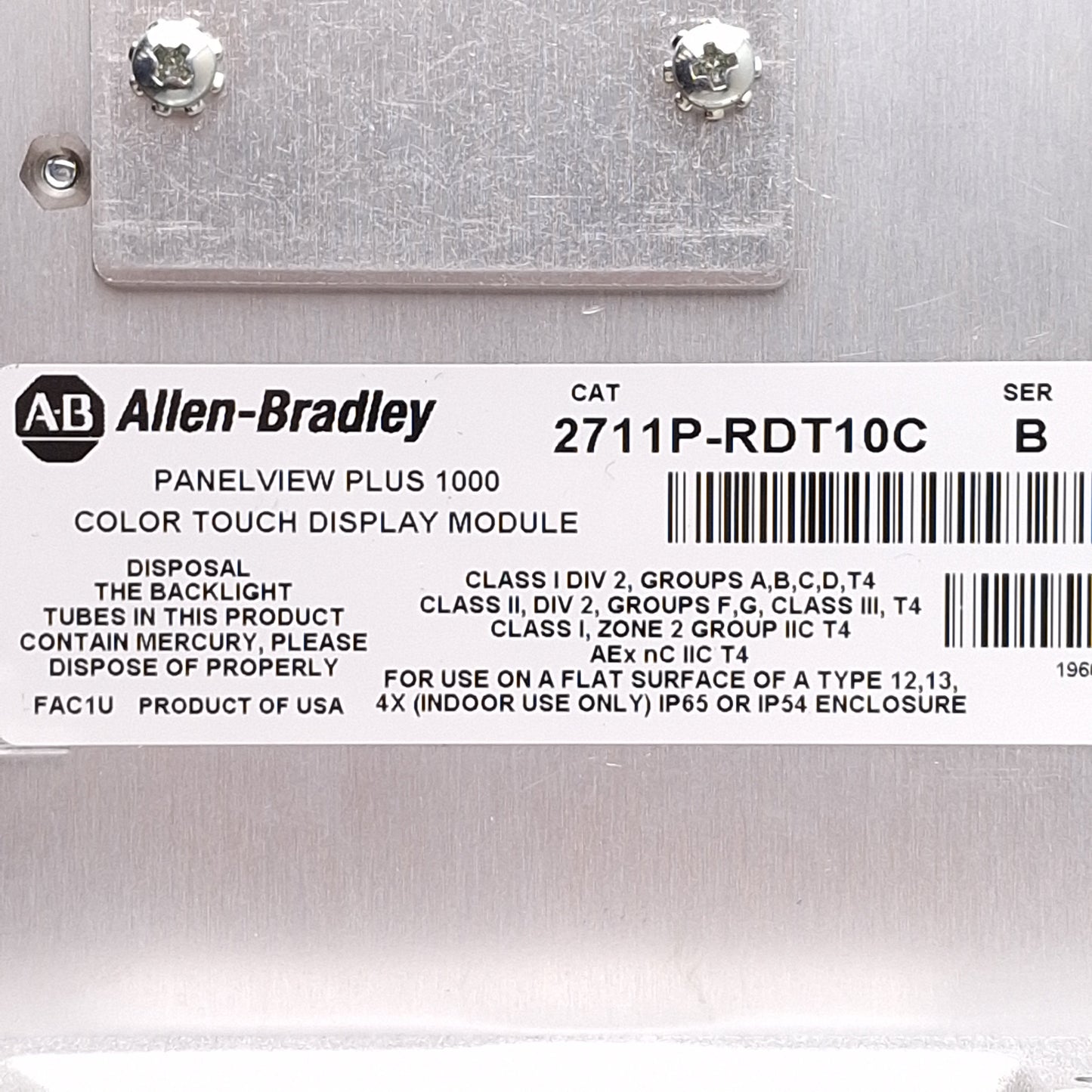 Used Allen Bradley 2711P-T10C4D1 PanelView Plus 1000 Touchscreen HMI, 10.4in, 24VDC