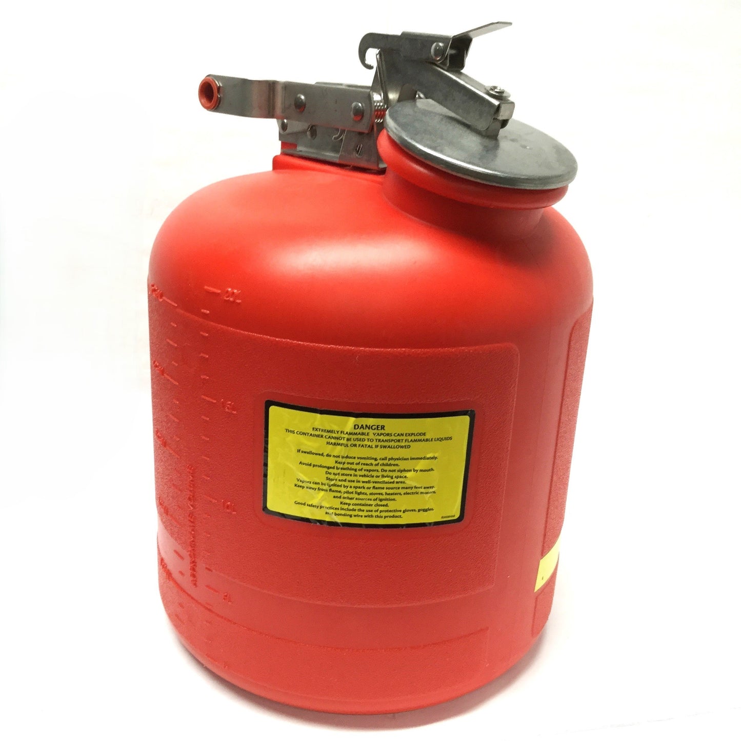 Used Justrite 14765 Liquid Disposal Safety Can, Red, 5-Gallon, HDPE, ⌀12" x 20"