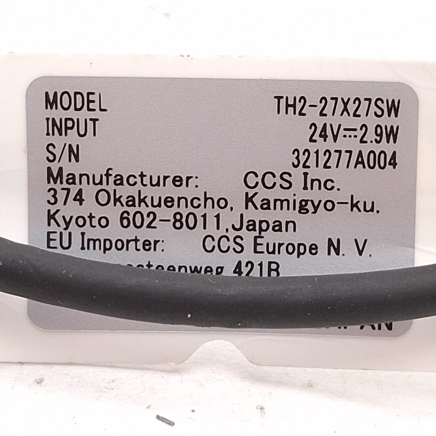 Used CCS TH2-27X27SW Machine Vision Light, White 5800K, 27mm x 27mm, 24VDC, SMR-03V-B
