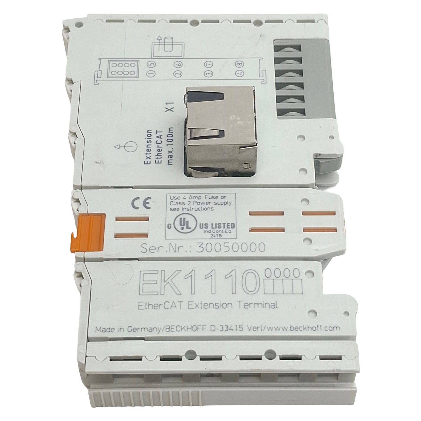 Used Beckhoff EK1110 EtherCAT Extension Terminal, 100 Mbit/s, RJ45 *w/out Cover*