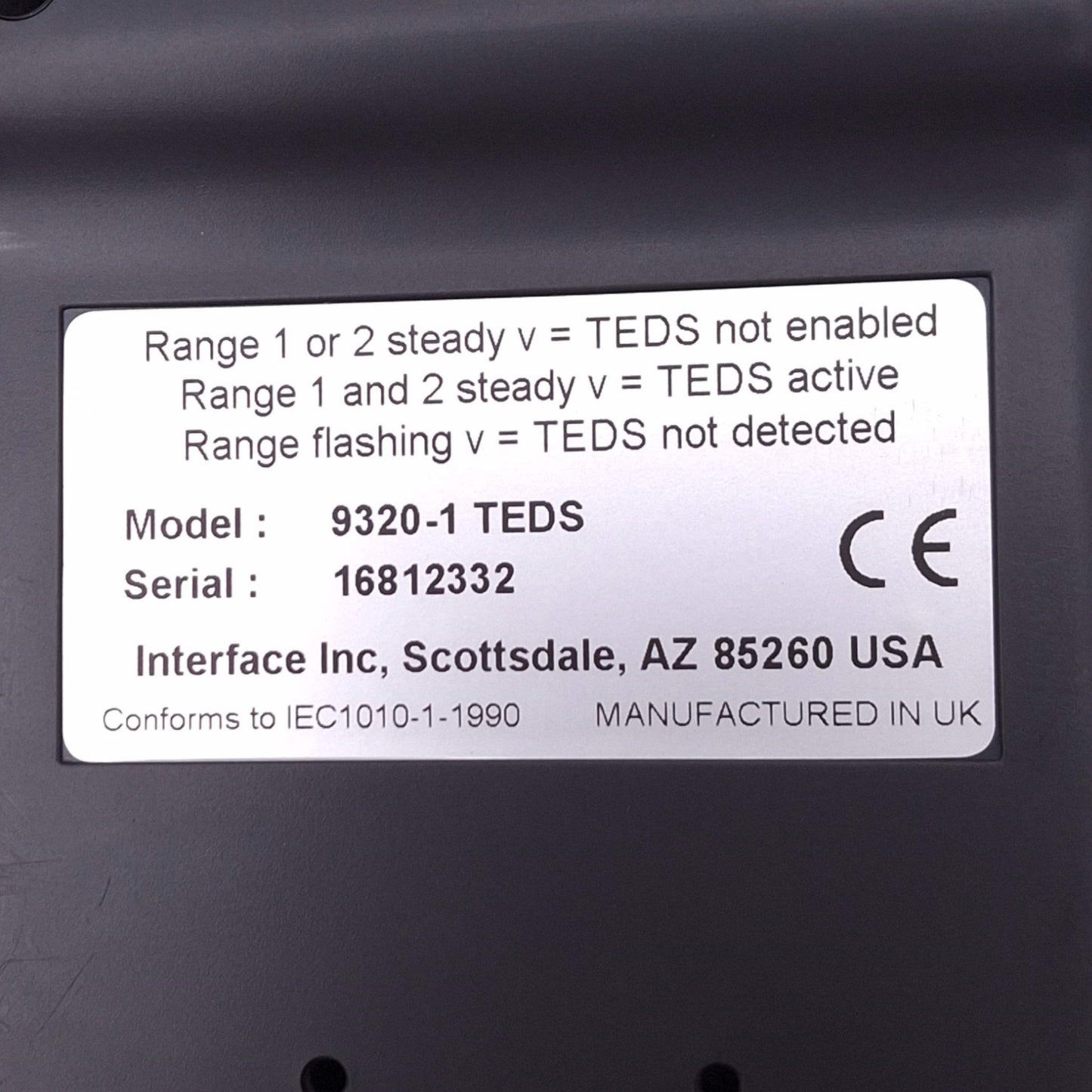 Used Interface 9320-1 TEDS Transducer Digital Indicator for Load Cell, 7-Digit, 5VDC