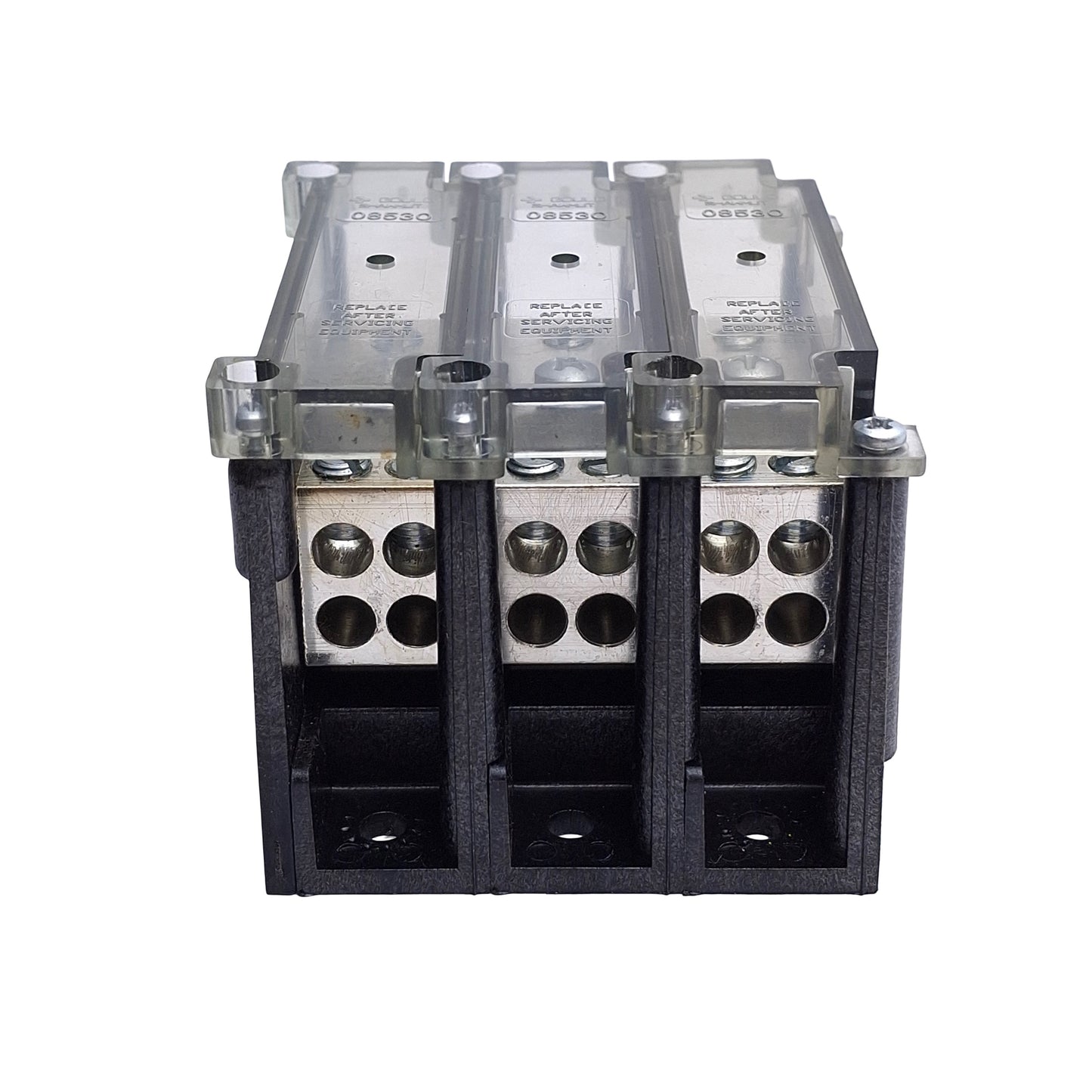 Used Gould Shawmut 63163 Power Distribution Block, 3-Poles, 1x4 Line/Load, 85A 600VAC