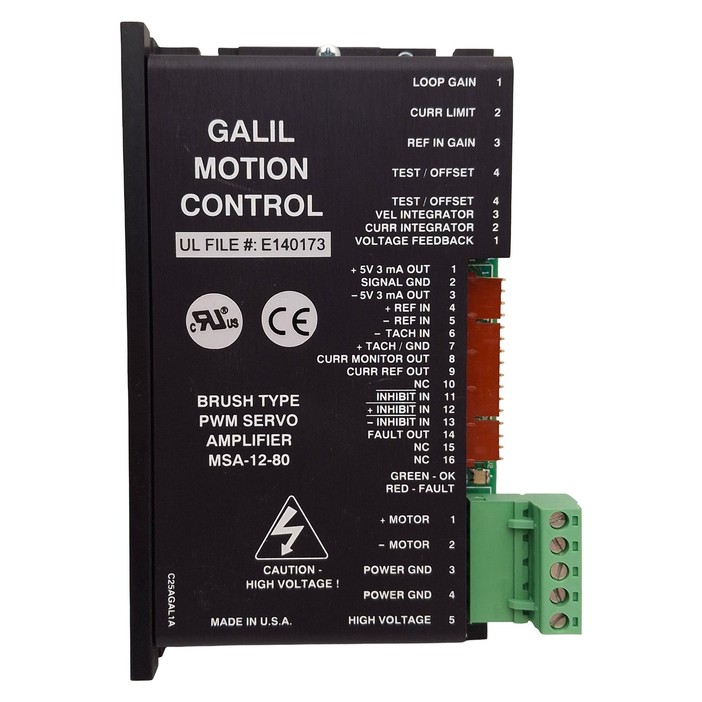 Used Galil Motion MSA-12-80 Brush Type Servo Amplifier, 20-80VDC 12A, 2000W 25A Peak