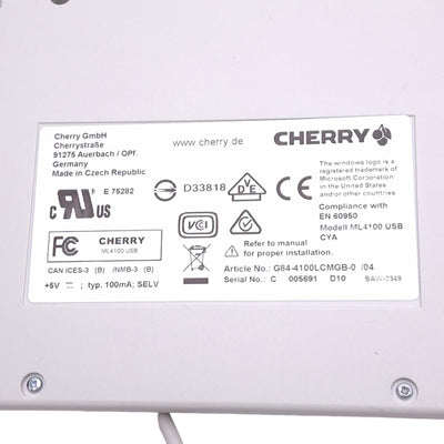 Used Cherry G84-4100LCMGB-0 Slim Compact Mechanical Keyboard, 86-Key, USB A