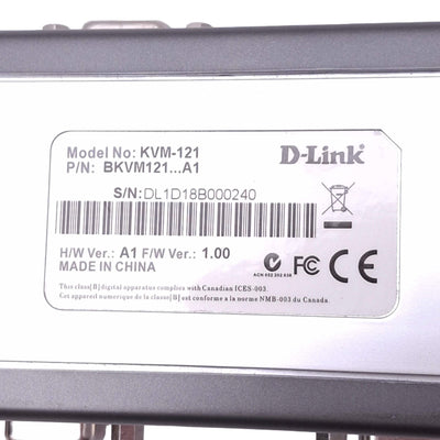 Used D-Link KVM-121 KVM Switch, 2-Port, PS2 VGA, DB15F, Audio Jack, 5VDC