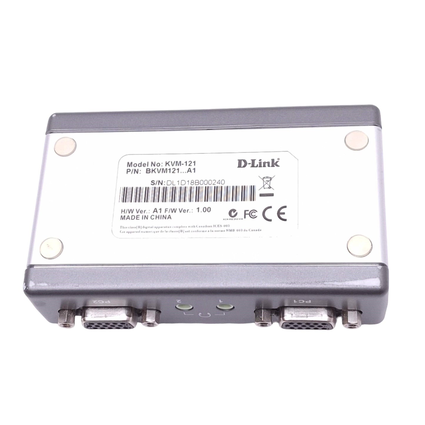 Used D-Link KVM-121 KVM Switch, 2-Port, PS2 VGA, DB15F, Audio Jack, 5VDC