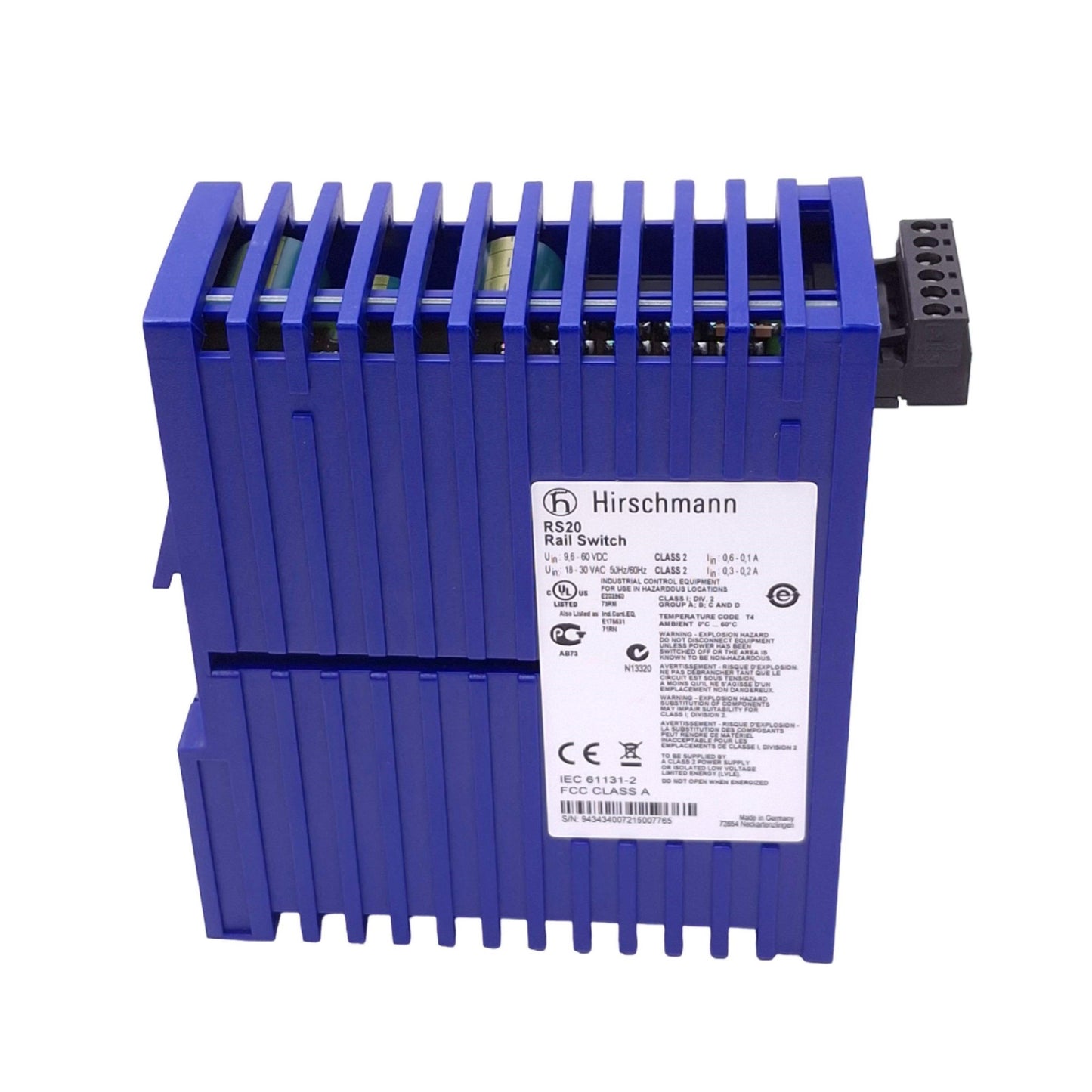 Used Hirschmann RS20-0400T1T1SDAEHH07.0.02 Ethernet Rail Switch, 4-Port RJ45, 24VDC