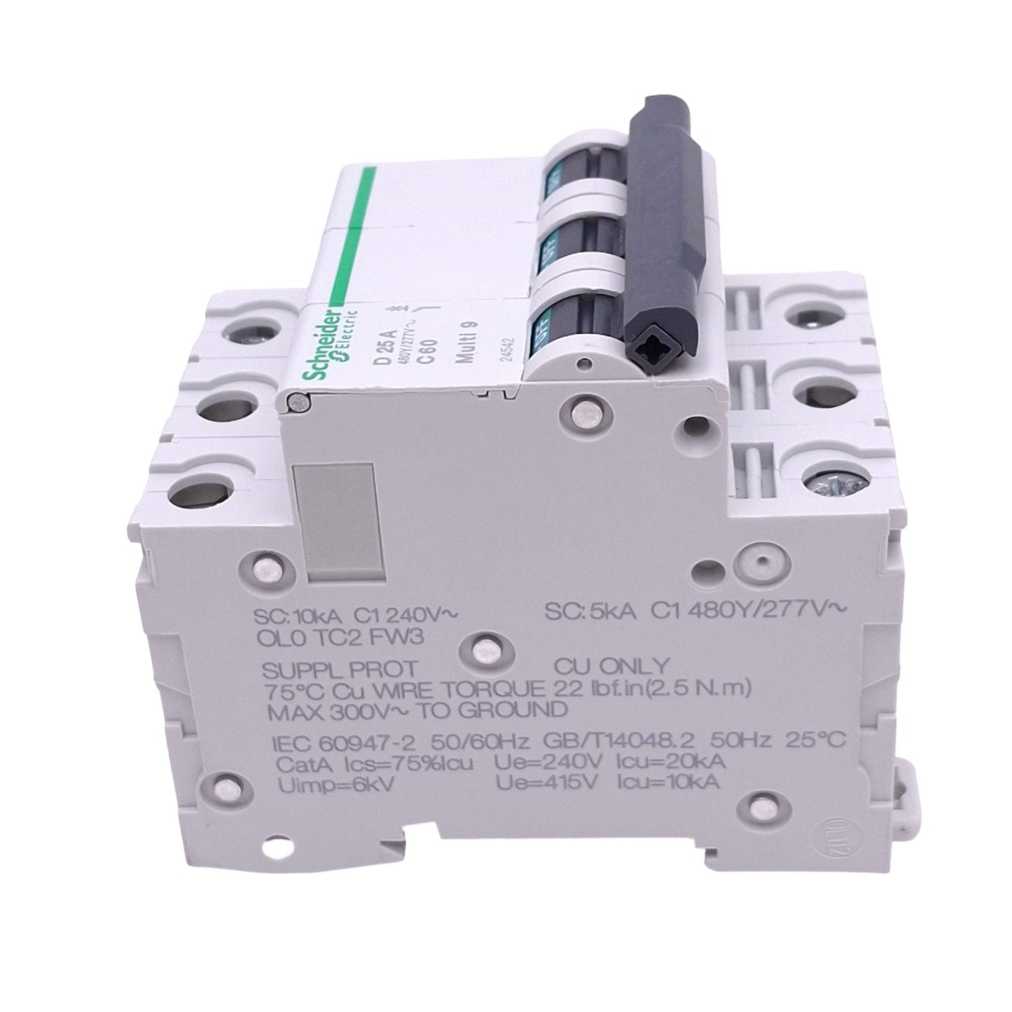 Used Schneider Electric 24542 Multi9 Circuit Breaker, 3-Pole 25A, 480Y/277VAC Max
