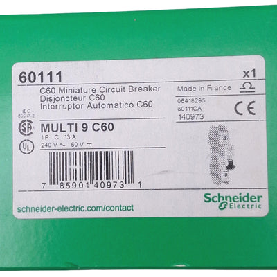 New Schneider Electric 60111 Multi9 Circuit Breaker, 1-Pole 13A, 240VAC 60VDC Max