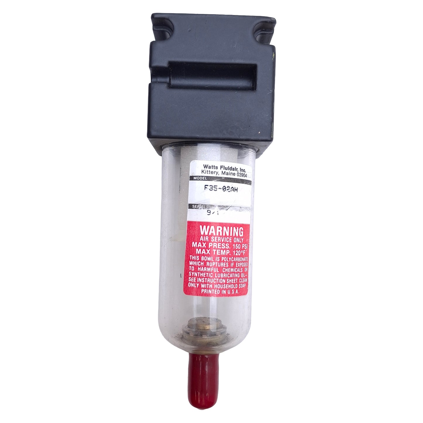 Used Parker F35-02AH Pneumatic Filter 1/4" NPT Port, 150psi Max, 20 Micron Filter