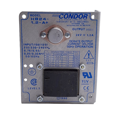 Used Condor HB24-1.2-A+ Switching Power Supply, 100/120/215/230-240VAC In, 24VDC 1.2A