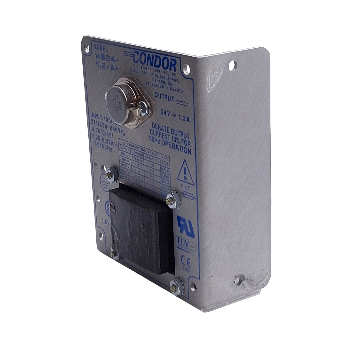 Used Condor HB24-1.2-A+ Switching Power Supply, 100/120/215/230-240VAC In, 24VDC 1.2A