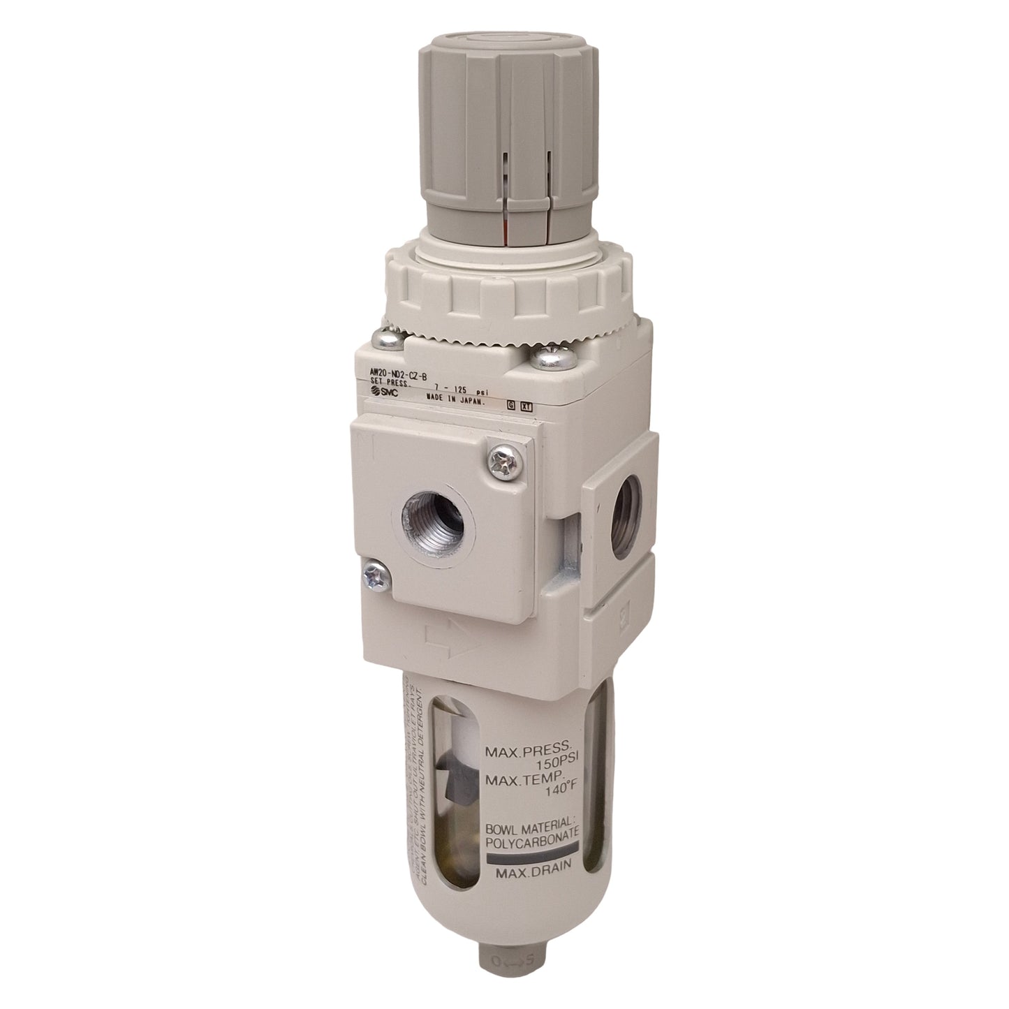 Used SMC AW20-N02-CZ-B Pneumatic Filter Regulator, 5µm, 7-125psi Set, 1/4in NPT