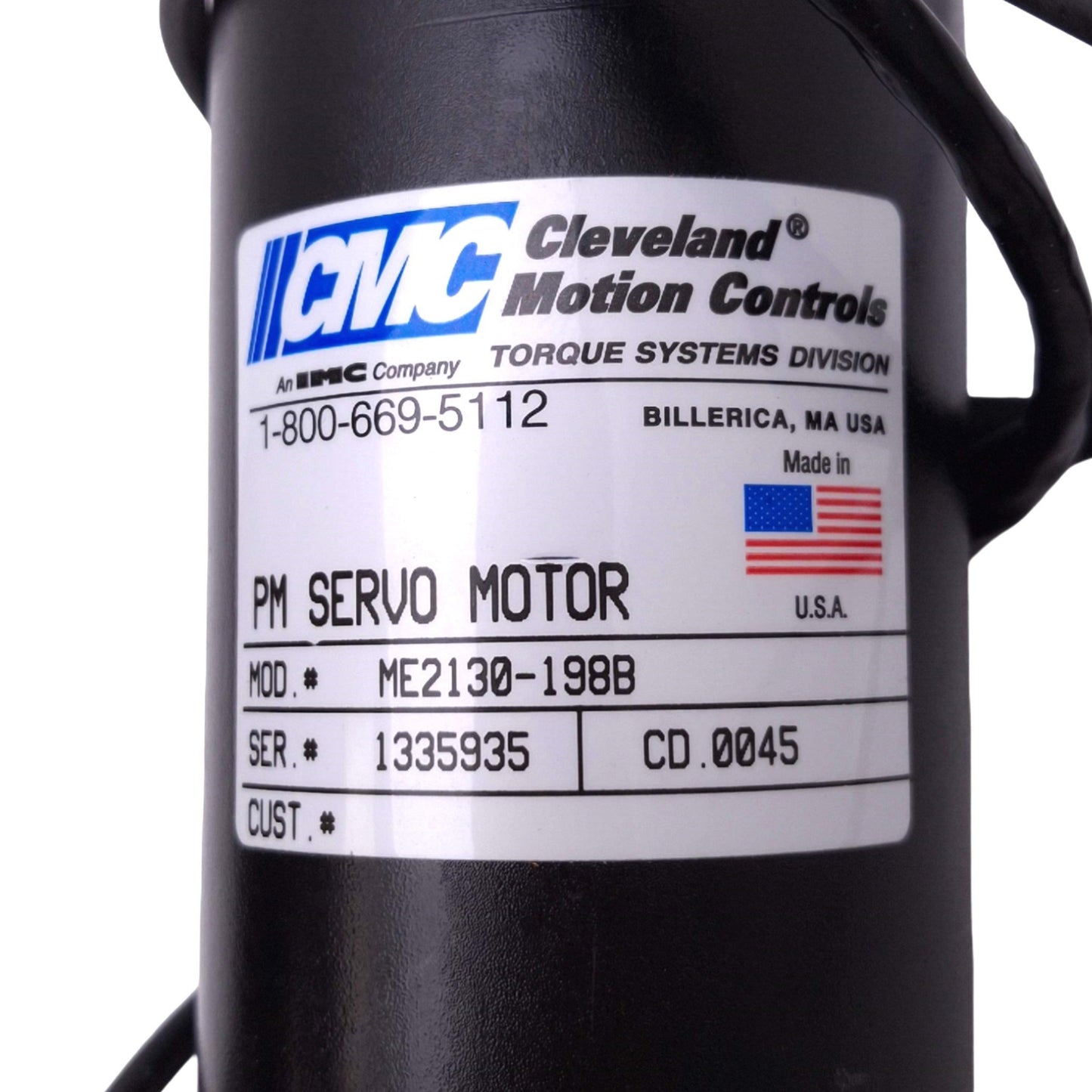 Used CMC ME2130-198B PM DC Servo Motor w/ Encoder, ø1/4" Shaft, NEMA 23, 6500rpm, 48V