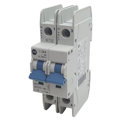 Used Allen Bradley 1489-A2C060 Circuit Breaker, 2-Pole, 6A 480Y/277VAC, DIN Rail