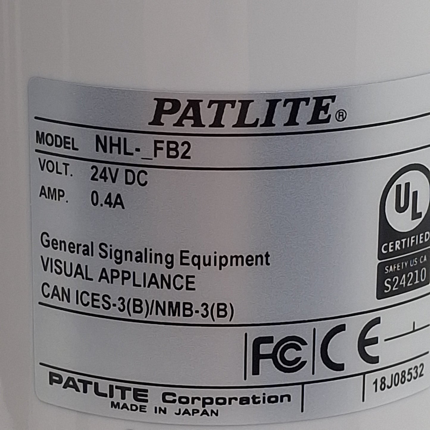 Used Patlite NHL-3FB2-RYG Network Monitor Signal Tower, ø60mm, Red/Amber/Green, 24VDC
