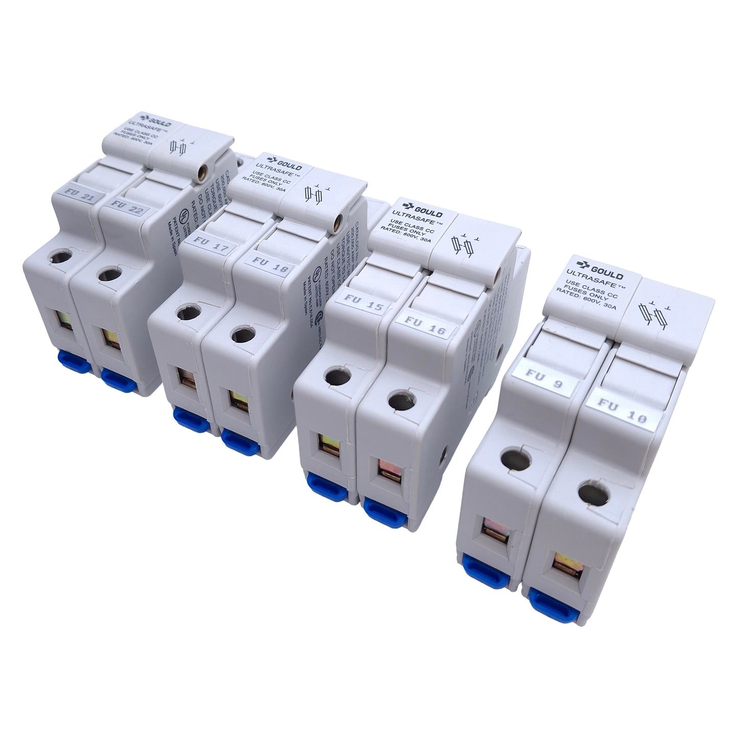 Used Lot of 4 Ferraz Shawmut USCC2 Fuse Holder 2 Pole, 600V, 30AMP, 35mm DIN
