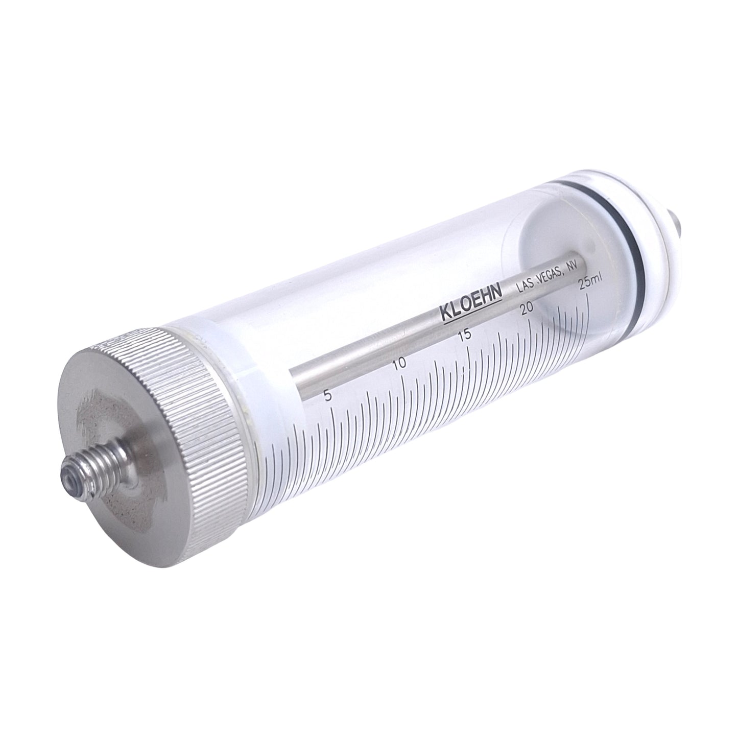 Used Kloehn 17601 Pump Syringe For V6 Pumps, 25mL Capacity, 1/4-20 Thread