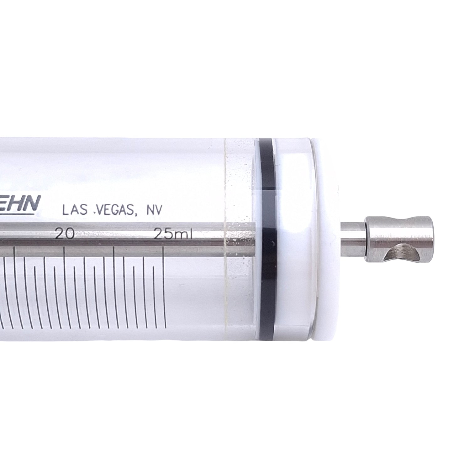 Used Kloehn 17601 Pump Syringe For V6 Pumps, 25mL Capacity, 1/4-20 Thread
