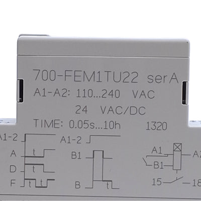 Used Allen Bradley 700-FEM1TU22 Timing Relay 0.05s-10hr, 1NO, 5A 24VAC/DC 110-240VAC