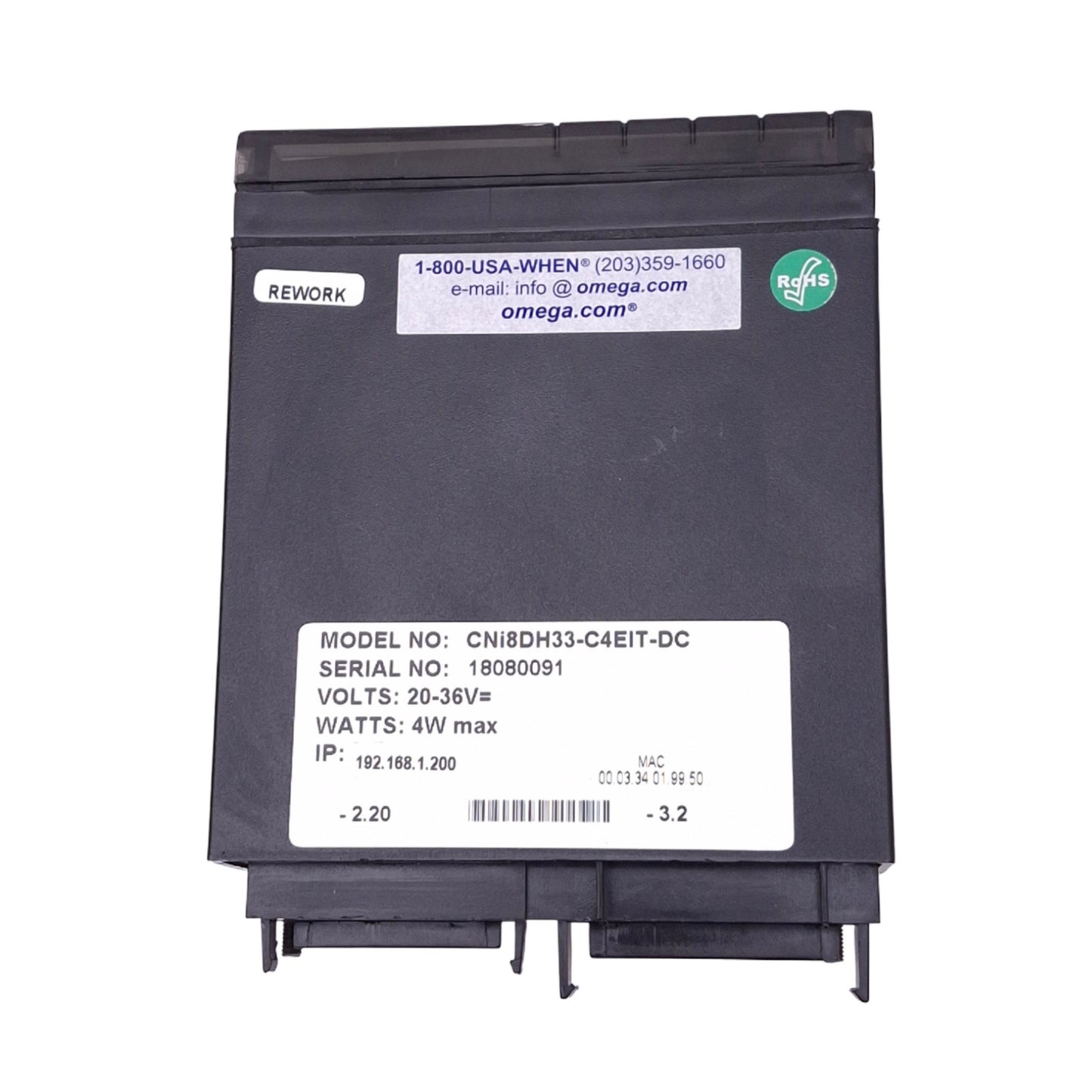 Used Omega CNi8DH33-C4EIT-DC Temperature Controller, 20-36VDC, 1/8 DIN