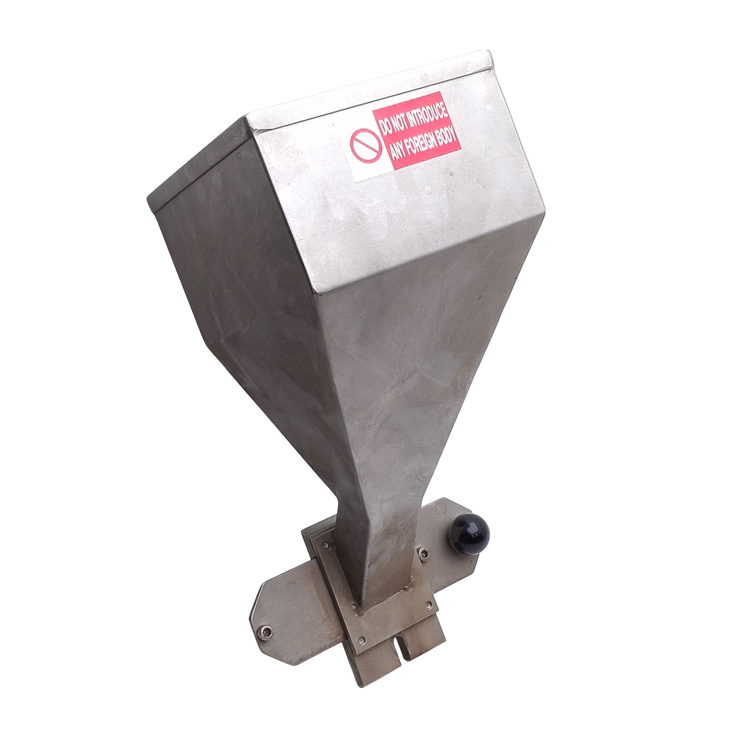 Used Stainless Steel 90 Degree Material Hopper With Latch, 132mm x 132mm Inlet