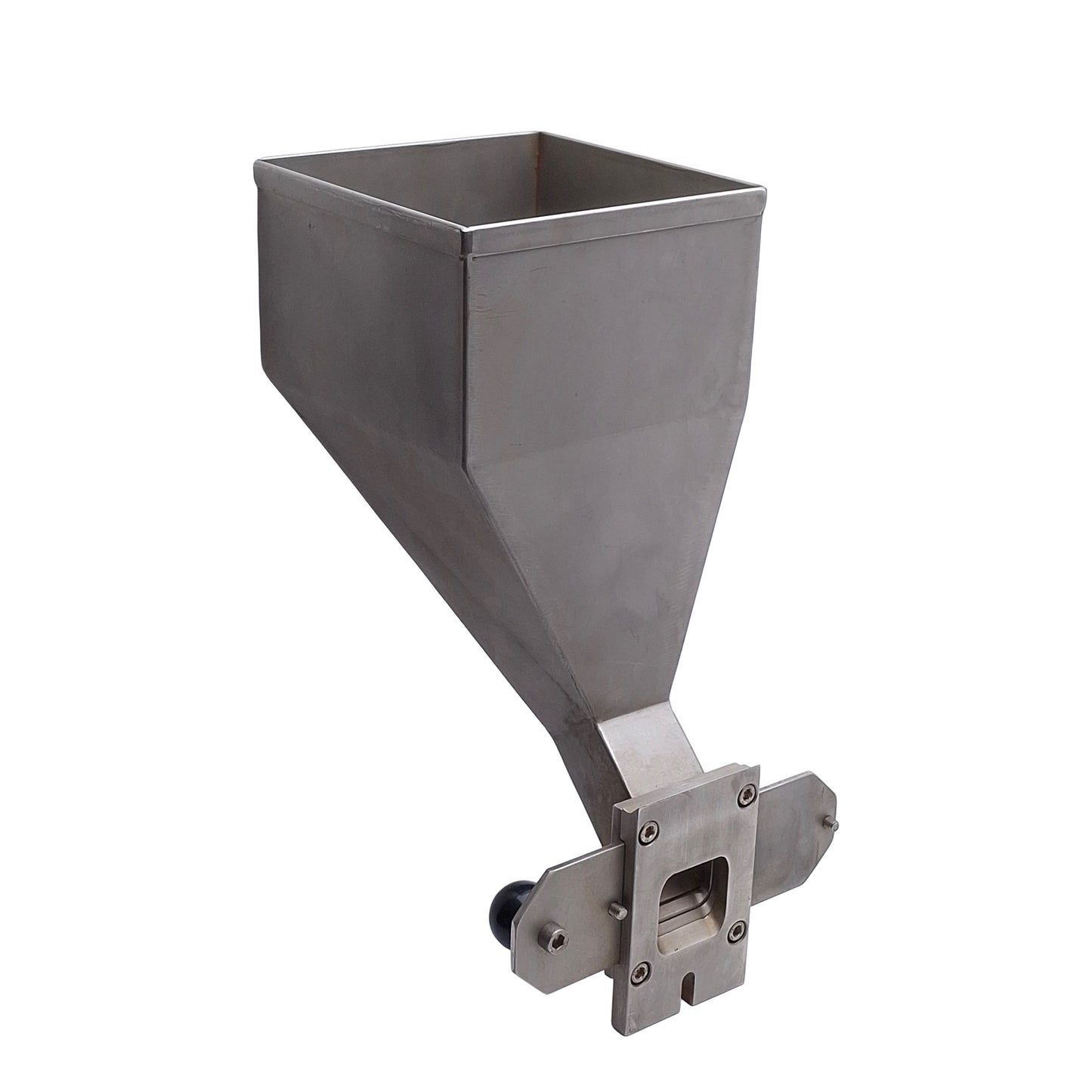 Used Stainless Steel 90 Degree Material Hopper With Latch, 132mm x 132mm Inlet