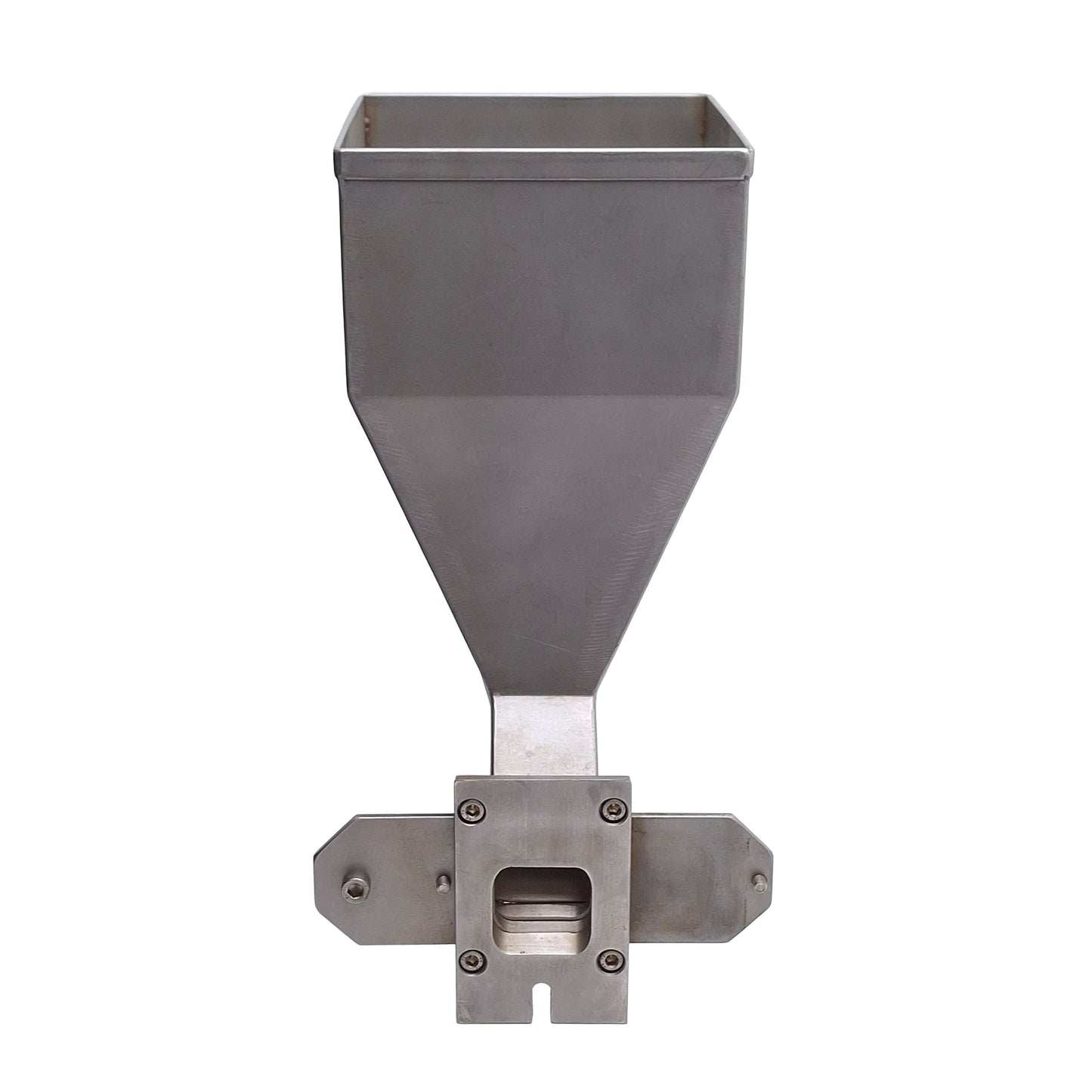 Used Stainless Steel 90 Degree Material Hopper With Latch, 132mm x 132mm Inlet