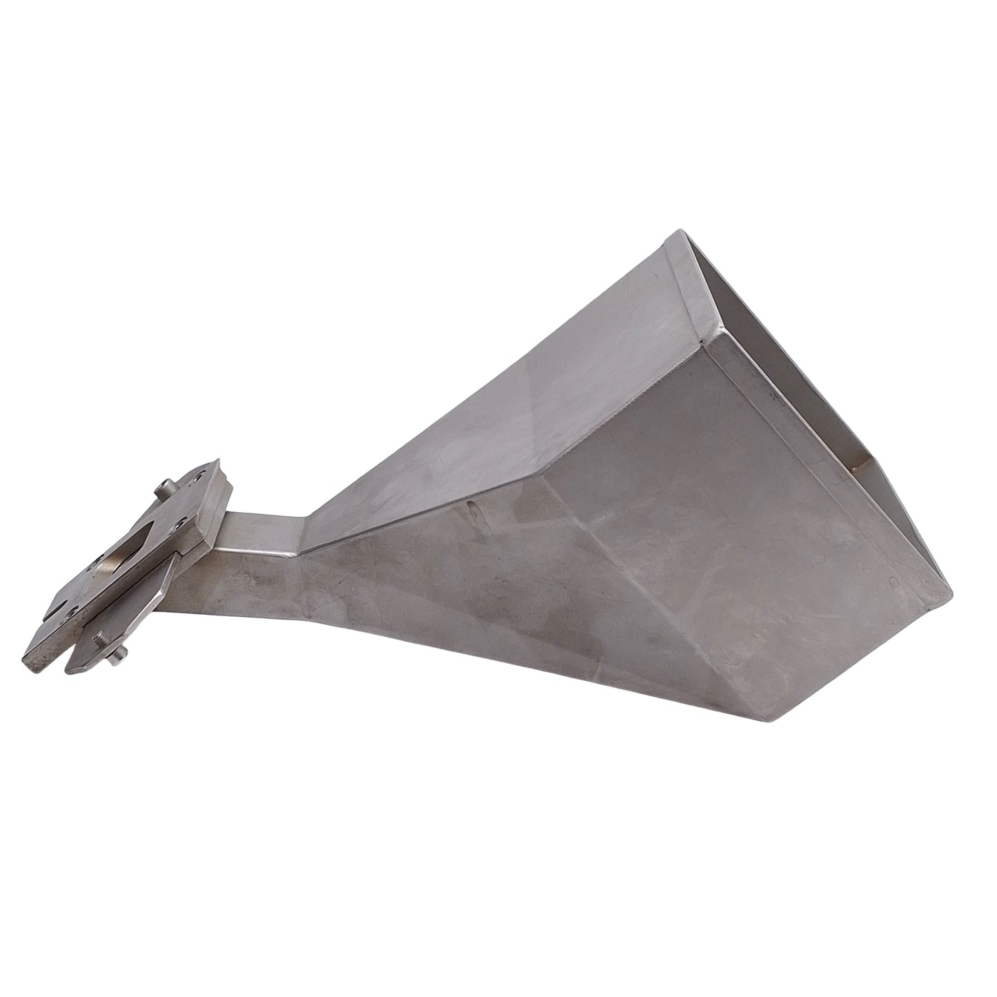 Used Stainless Steel 90 Degree Material Hopper With Latch, 132mm x 132mm Inlet