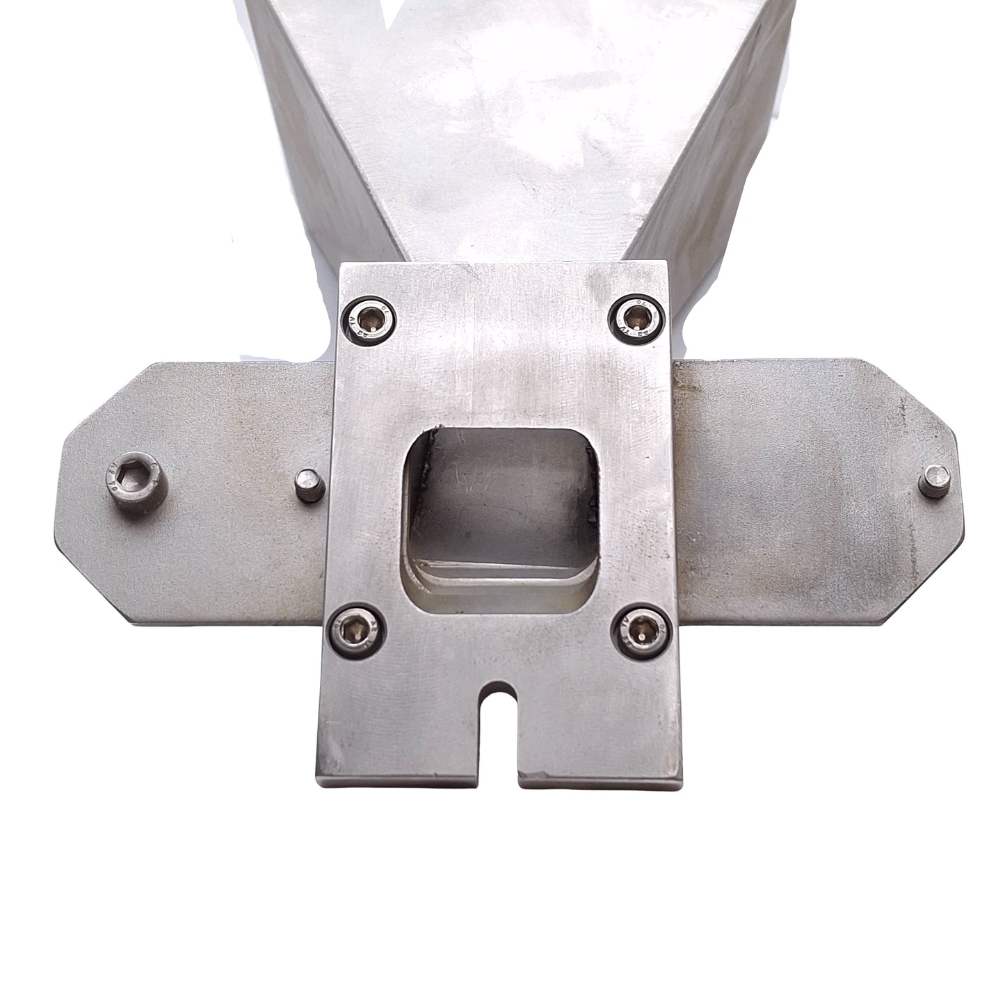 Used Stainless Steel 90 Degree Material Hopper With Latch, 132mm x 132mm Inlet