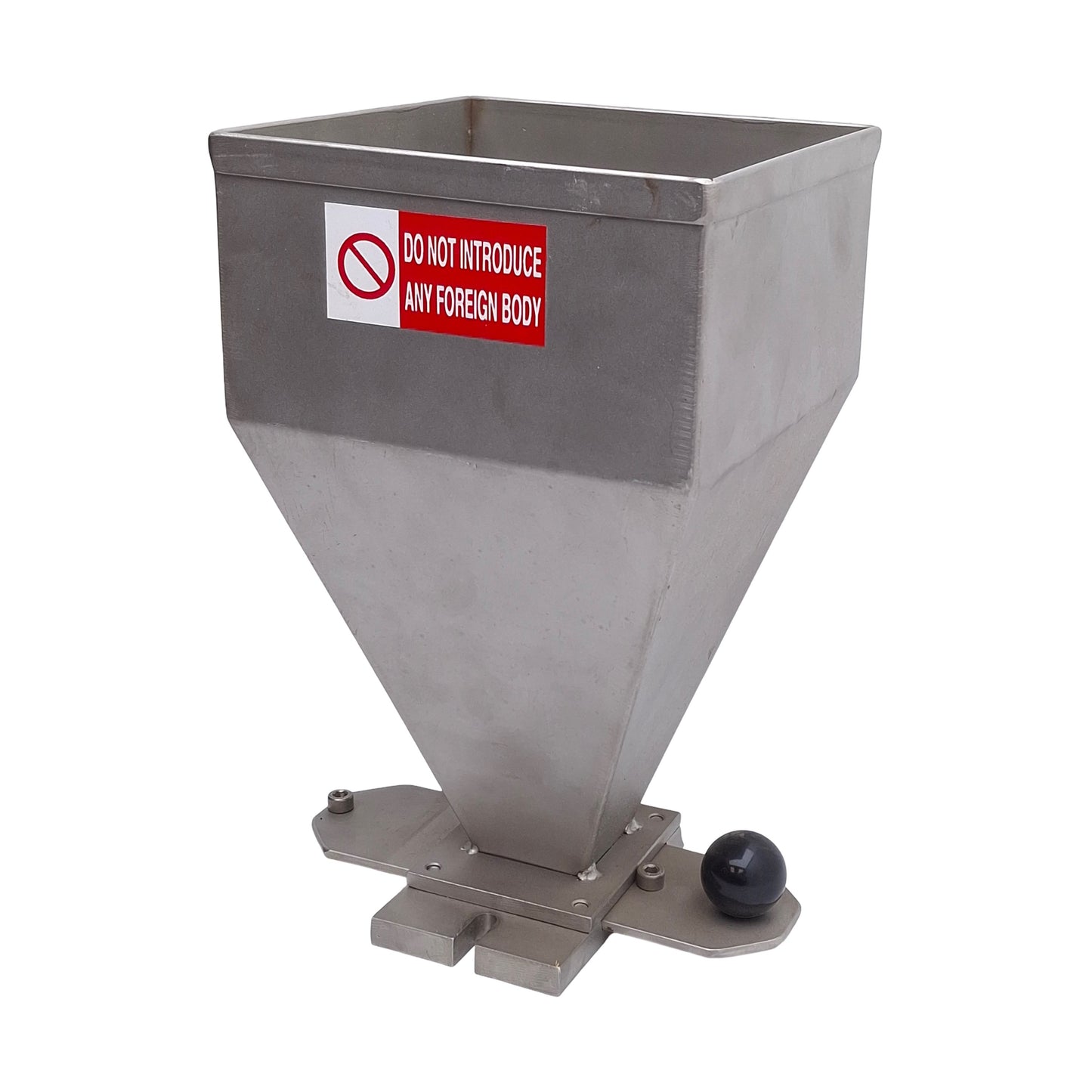 Used Stainless Steel Material Hopper With Latch, 132mm x 132mm Inlet, 34mm Outlet