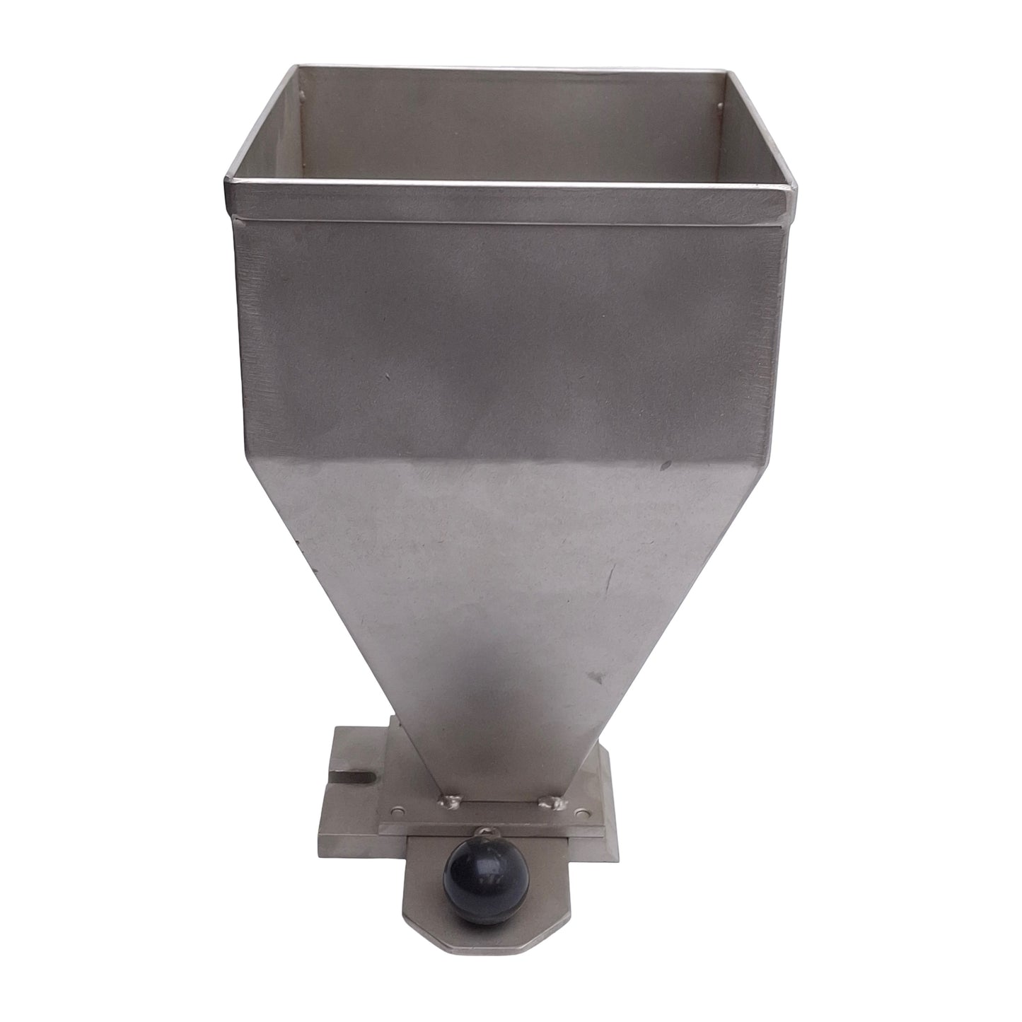 Used Stainless Steel Material Hopper With Latch, 132mm x 132mm Inlet, 34mm Outlet
