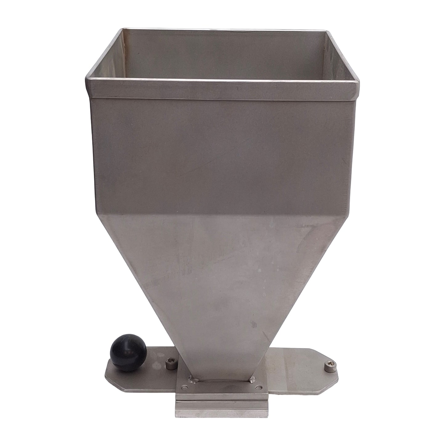 Used Stainless Steel Material Hopper With Latch, 132mm x 132mm Inlet, 34mm Outlet
