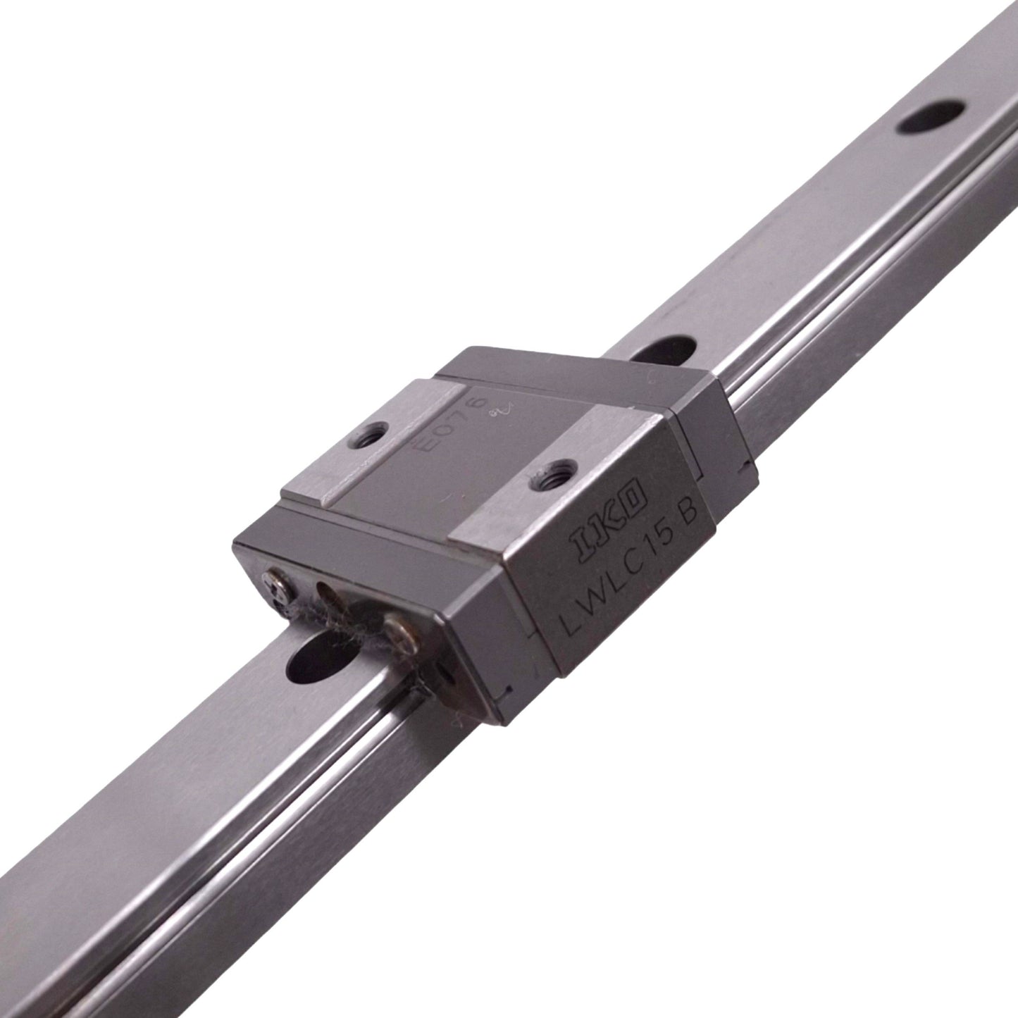 Used IKO LWLC15B (2x) Linear Guide Blocks w/ 15x560mm Rail, 32x32x16 Block, 3490N Max