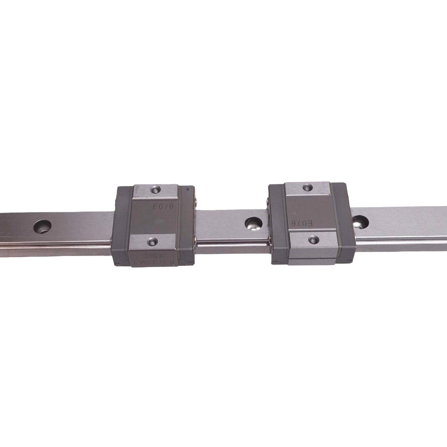 Used IKO LWLC15B (2x) Linear Guide Blocks w/ 15x560mm Rail, 32x32x16 Block, 3490N Max