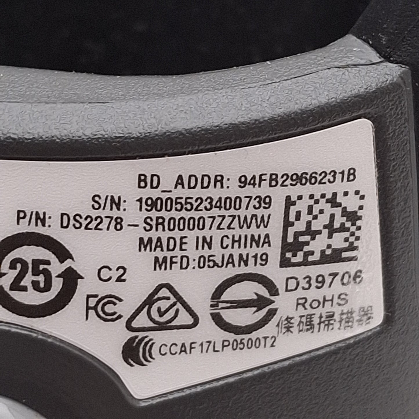 Used Zebra DS2278-SR00007ZZWW Barcode Scanner w/ Cradle, 1D/2D Codes, Wireless