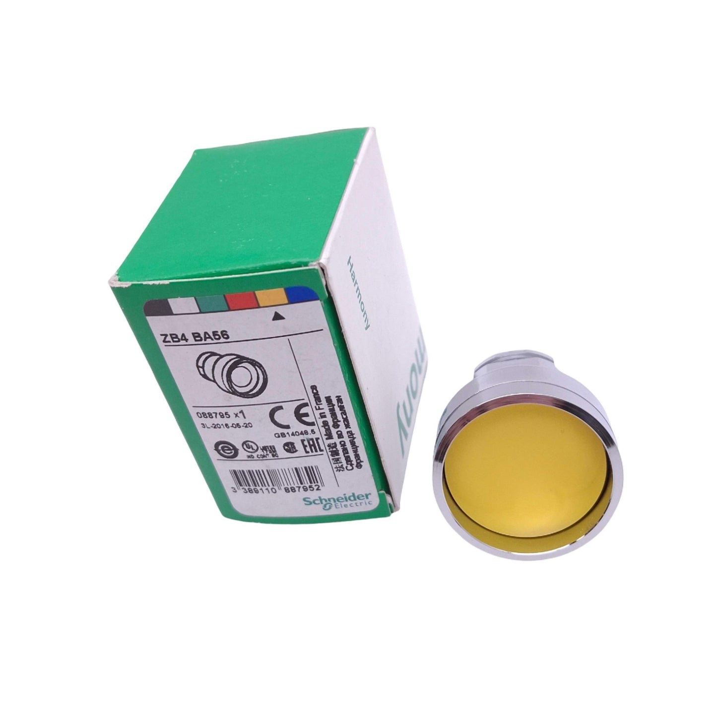 New Schneider Electric ZB4BA56 Harmony Yellow Push Button Head, ø22mm, Recessed