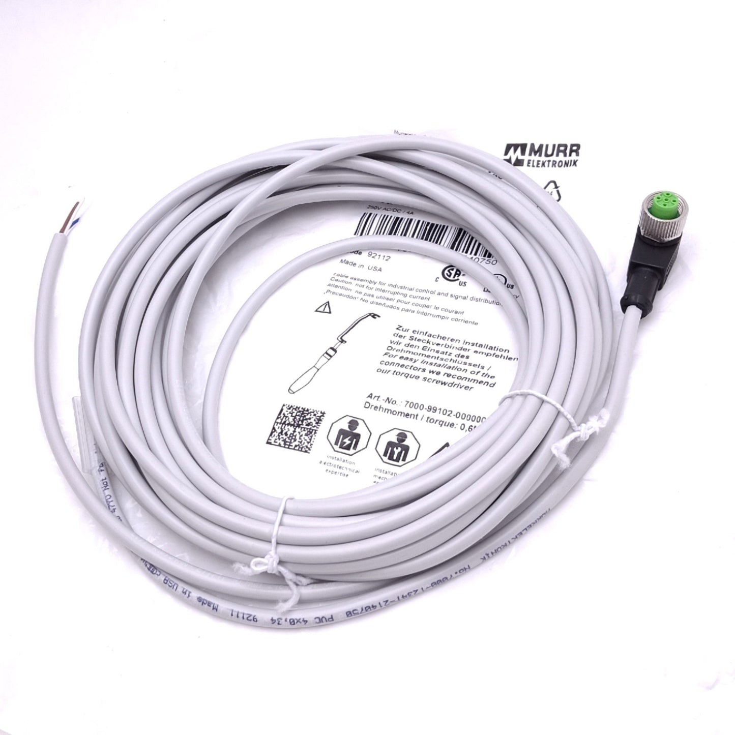 New Murr Elektronik 7000-12341-2140750 Cordset, M12 5-Pin Female 90°, 7.5m Length