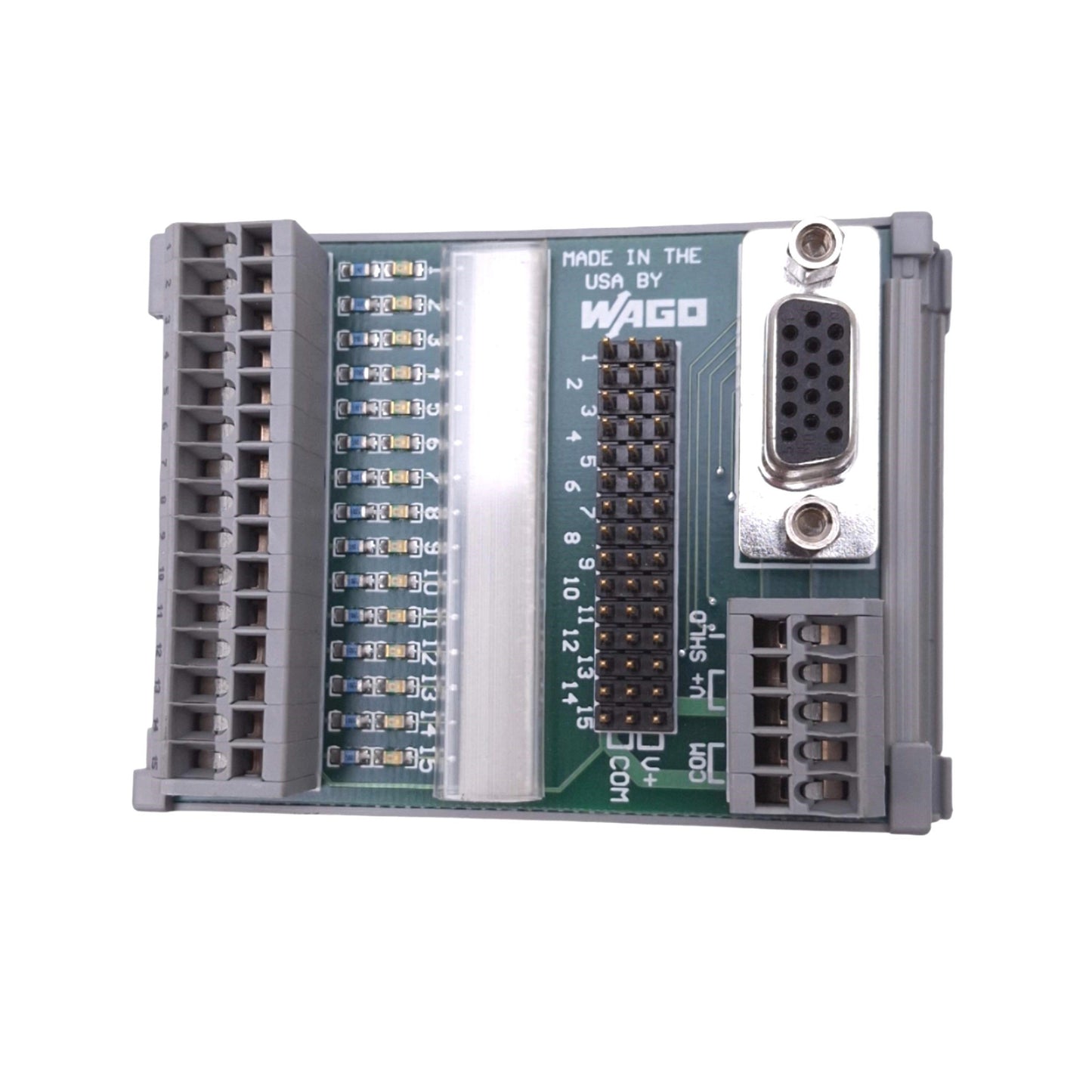 Used Wago 51012338 Breakout Board, D-Sub 15-Pin F, 4-Input 4-Output, 24VDC, DIN Rail