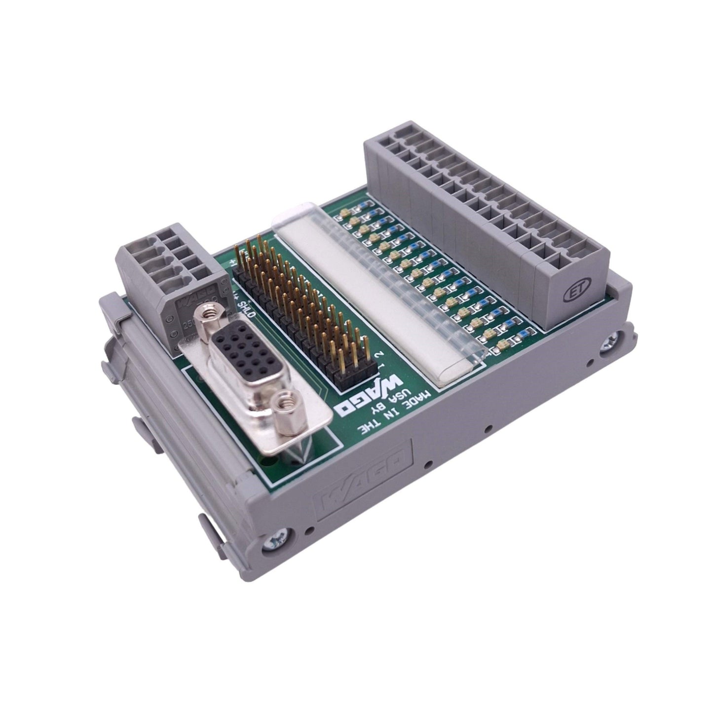 Used Wago 51012338 Breakout Board, D-Sub 15-Pin F, 4-Input 4-Output, 24VDC, DIN Rail