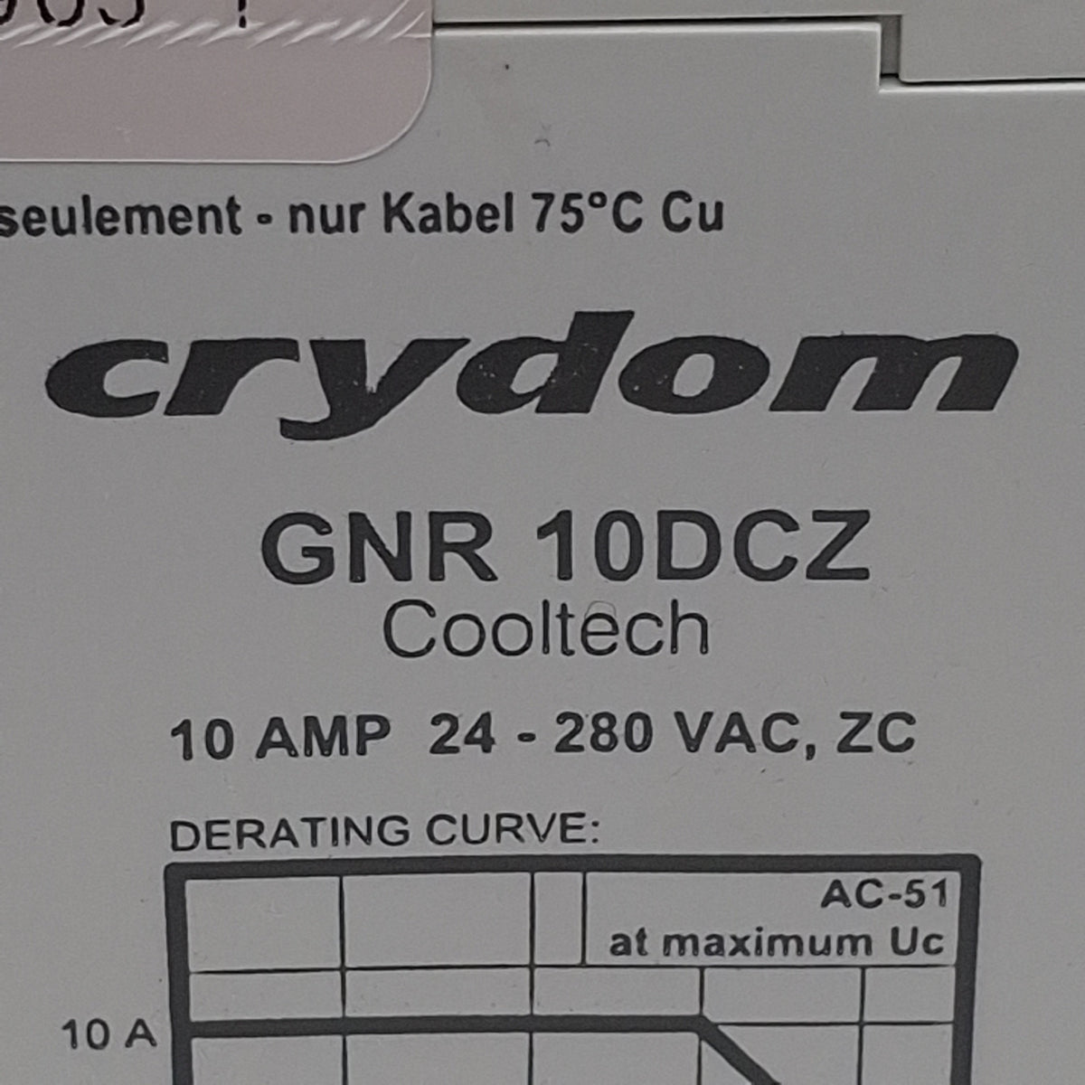 Used Crydom GNR10DCZ Solid State Relay, SPST-NO, 10A 24-280VAC, 4-32VDC Control