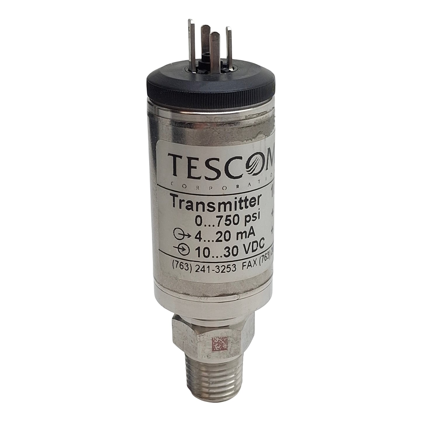 Used Tescom 100-750-2127 Pressure Transmitter 0-750psi, 4-20mA, 10-30VDC Out 1/4" NPT